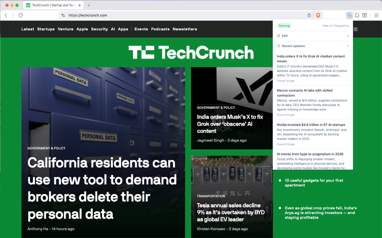 Extension showing recent changes