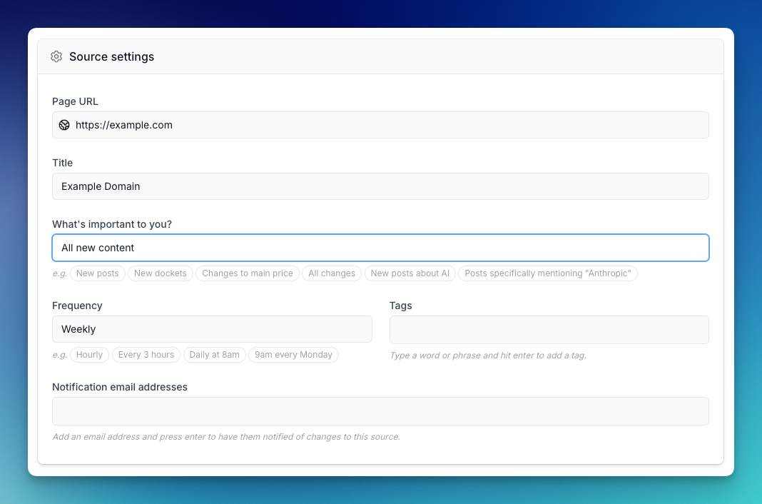 What's important to you setting